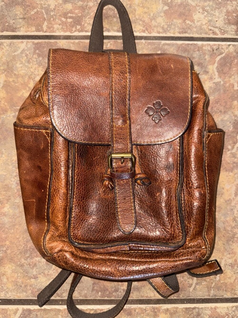 Patricia Nash Vintage Aberdeen Distressed Leather Backpack Purse Western Boho